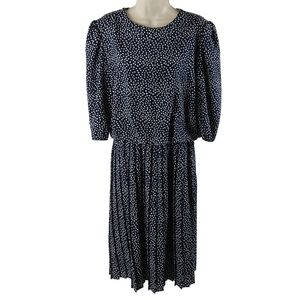 Vintage Tina Barrie Navy Polka Dot Midi Dress